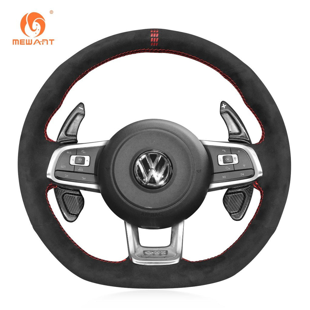 Mewant Aluminum Alloy Carbon Fiber Steering Wheel Shift Paddle for VW Glof 7 R - Line 2015 - 2019 /Glof 7 GTI 2015 - 2019 /Scirocco 2015 - 2016 /Jetta GLI/R - Line 2016 - 2019 /Lamando 2.0T GTS 2016 /POLO GTI 2016 /Variant R - Line 2016 - 2019 - Alcantara, Leather, Carbon Fiber, Easy Install, Non - Slip, Best Steering Wheel Cover