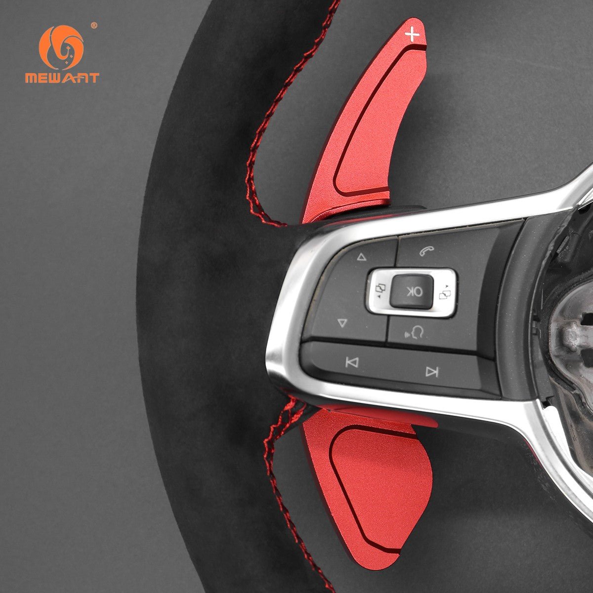 Mewant Aluminum Alloy Carbon Fiber Steering Wheel Shift Paddle for VW Glof 7 R - Line 2015 - 2019 /Glof 7 GTI 2015 - 2019 /Scirocco 2015 - 2016 /Jetta GLI/R - Line 2016 - 2019 /Lamando 2.0T GTS 2016 /POLO GTI 2016 /Variant R - Line 2016 - 2019 - Alcantara, Leather, Carbon Fiber, Easy Install, Non - Slip, Best Steering Wheel Cover