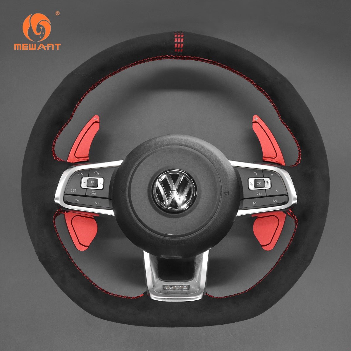 Mewant Aluminum Alloy Carbon Fiber Steering Wheel Shift Paddle for VW Glof 7 R - Line 2015 - 2019 /Glof 7 GTI 2015 - 2019 /Scirocco 2015 - 2016 /Jetta GLI/R - Line 2016 - 2019 /Lamando 2.0T GTS 2016 /POLO GTI 2016 /Variant R - Line 2016 - 2019 - Alcantara, Leather, Carbon Fiber, Easy Install, Non - Slip, Best Steering Wheel Cover