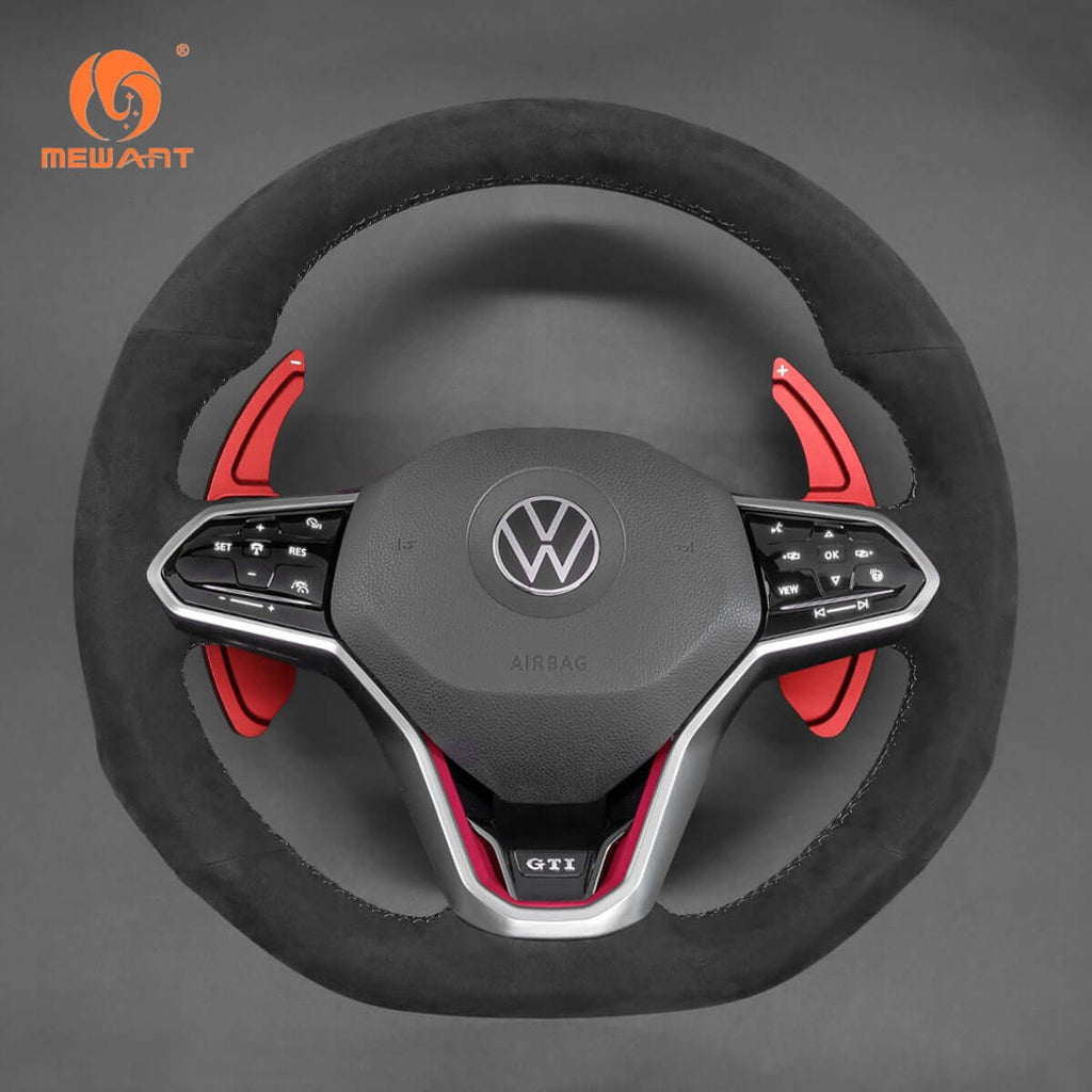 Mewant Aluminum Alloy Carbon Fiber Steering Wheel Shift Paddle for VW Golf 8 (R - Line) /Golf GTI 8 /Golf GTD 8 /Golf GTE 8 /Passat /C - TREK /Tiguan 2017 - 2023/Tharu /Atlas /Touareg /Phideon/Phideon Phev /CC /Sharan - Alcantara, Leather, Carbon Fiber, Easy Install, Non - Slip, Best Steering Wheel Cover