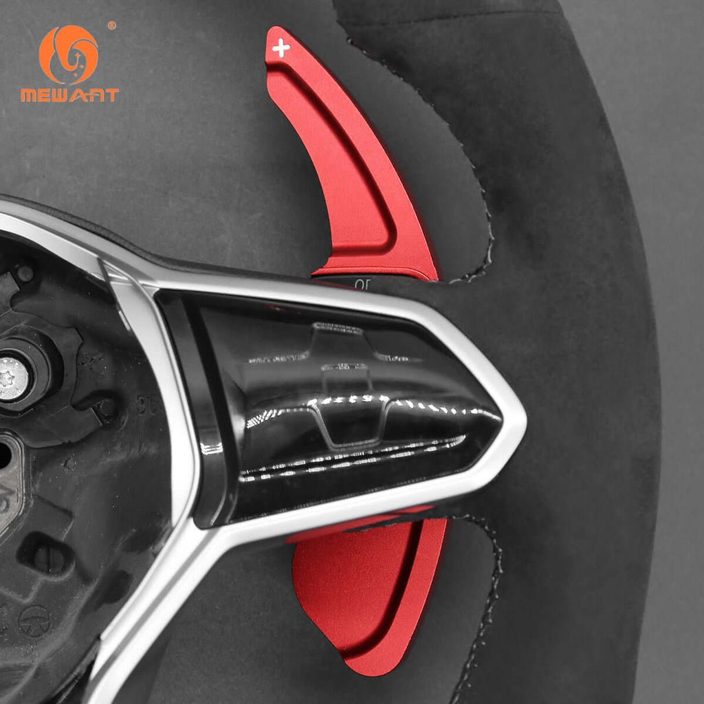 Mewant Aluminum Alloy Carbon Fiber Steering Wheel Shift Paddle for VW Golf 8 (R - Line) /Golf GTI 8 /Golf GTD 8 /Golf GTE 8 /Passat /C - TREK /Tiguan 2017 - 2023/Tharu /Atlas /Touareg /Phideon/Phideon Phev /CC /Sharan - Alcantara, Leather, Carbon Fiber, Easy Install, Non - Slip, Best Steering Wheel Cover
