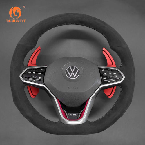 Mewant Aluminum Alloy Carbon Fiber Steering Wheel Shift Paddle for VW Golf 8 (R - Line) /Golf GTI 8 /Golf GTD 8 /Golf GTE 8 /Passat /C - TREK /Tiguan 2017 - 2023/Tharu /Atlas /Touareg /Phideon/Phideon Phev /CC /Sharan - Alcantara, Leather, Carbon Fiber, Easy Install, Non - Slip, Best Steering Wheel Cover