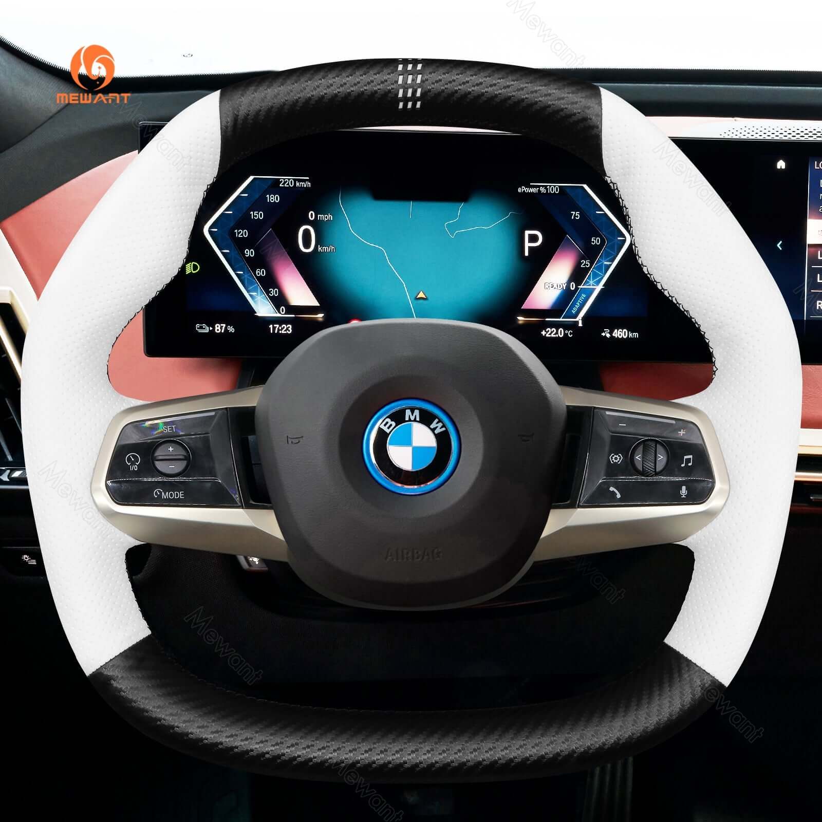 MEWANT Athsuede Car Steering Wheel Cover for BMW iX (I20) 2021 - 2026 - Alcantara, Leather, Carbon Fiber, Easy Install, Non - Slip, Best Steering Wheel Cover