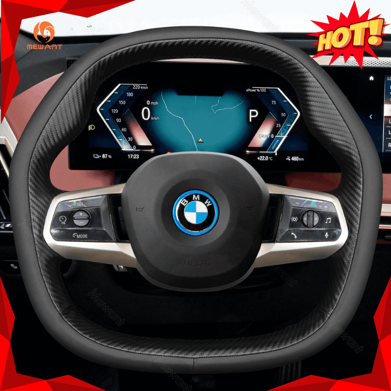 MEWANT Athsuede Car Steering Wheel Cover for BMW iX (I20) 2021 - 2026 - Alcantara, Leather, Carbon Fiber, Easy Install, Non - Slip, Best Steering Wheel Cover