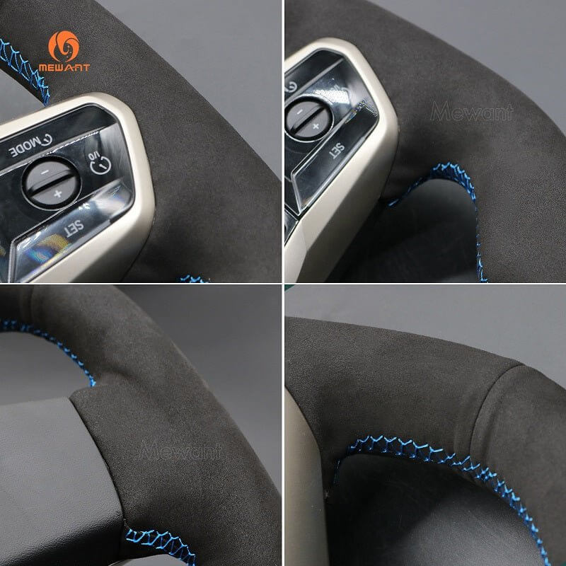 MEWANT Athsuede Car Steering Wheel Cover for BMW iX (I20) 2021 - 2026 - Alcantara, Leather, Carbon Fiber, Easy Install, Non - Slip, Best Steering Wheel Cover