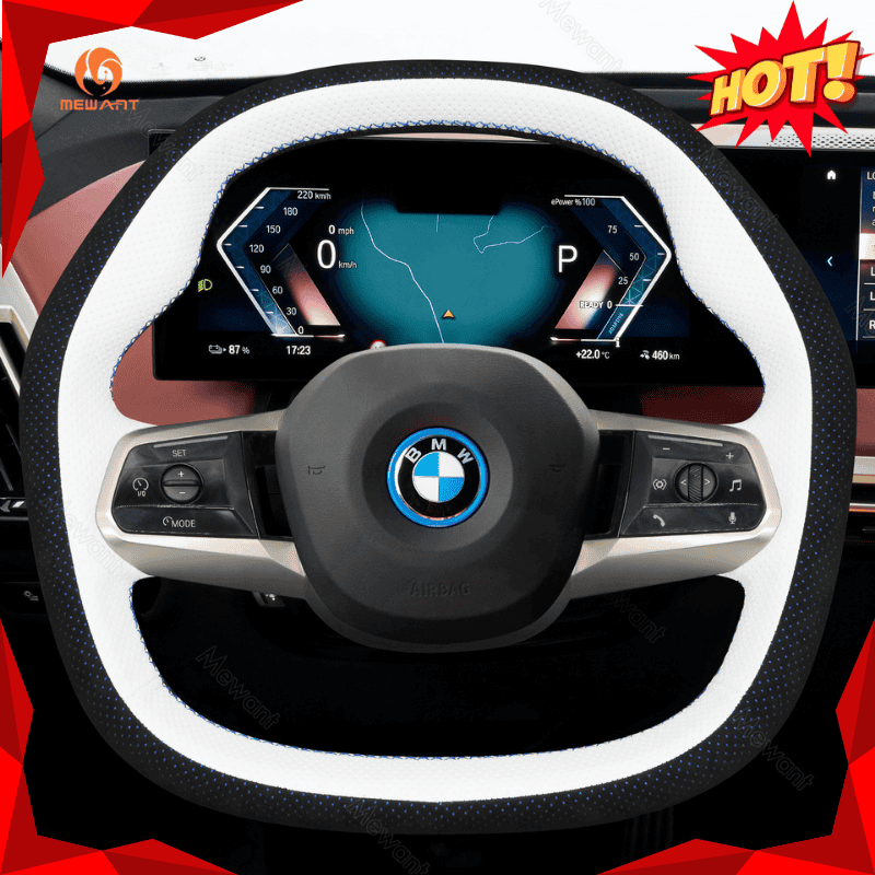 MEWANT Athsuede Car Steering Wheel Cover for BMW iX (I20) 2021 - 2026 - Alcantara, Leather, Carbon Fiber, Easy Install, Non - Slip, Best Steering Wheel Cover