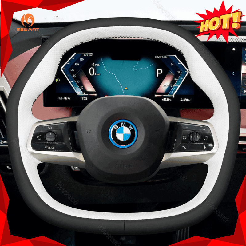 MEWANT Athsuede Car Steering Wheel Cover for BMW iX (I20) 2021 - 2026 - Alcantara, Leather, Carbon Fiber, Easy Install, Non - Slip, Best Steering Wheel Cover
