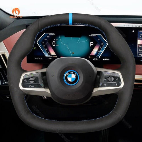 MEWANT Athsuede Car Steering Wheel Cover for BMW iX (I20) 2021 - 2026 - Alcantara, Leather, Carbon Fiber, Easy Install, Non - Slip, Best Steering Wheel Cover