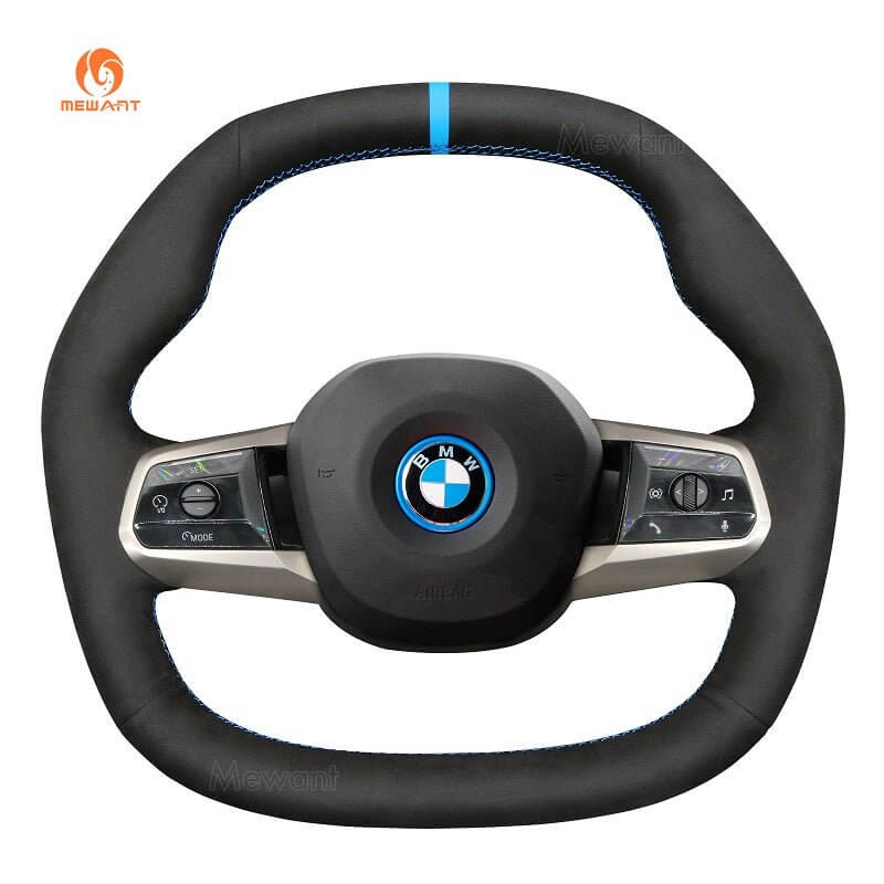 MEWANT Athsuede Car Steering Wheel Cover for BMW iX (I20) 2021 - 2026 - Alcantara, Leather, Carbon Fiber, Easy Install, Non - Slip, Best Steering Wheel Cover