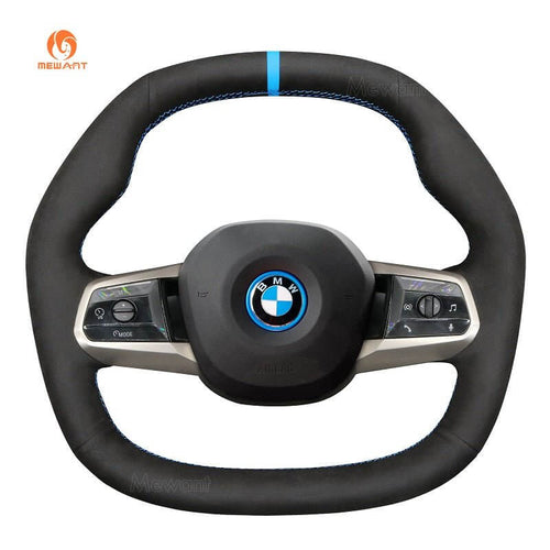 MEWANT Athsuede Car Steering Wheel Cover for BMW iX (I20) 2021 - 2026 - Alcantara, Leather, Carbon Fiber, Easy Install, Non - Slip, Best Steering Wheel Cover