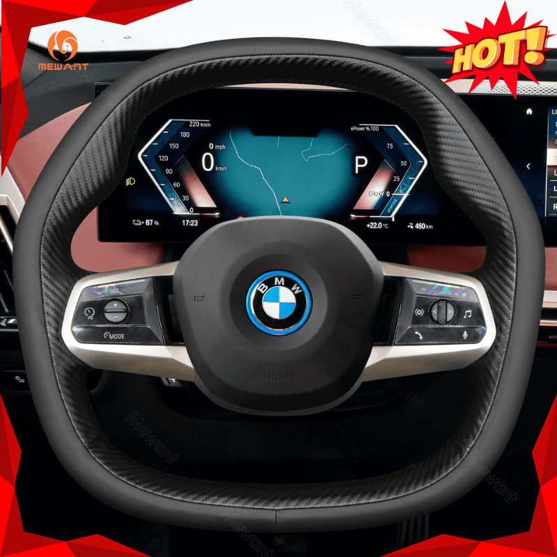 MEWANT Athsuede Car Steering Wheel Cover for BMW iX (I20) - Alcantara, Leather, Carbon Fiber, Easy Install, Non - Slip, Best Steering Wheel Cover