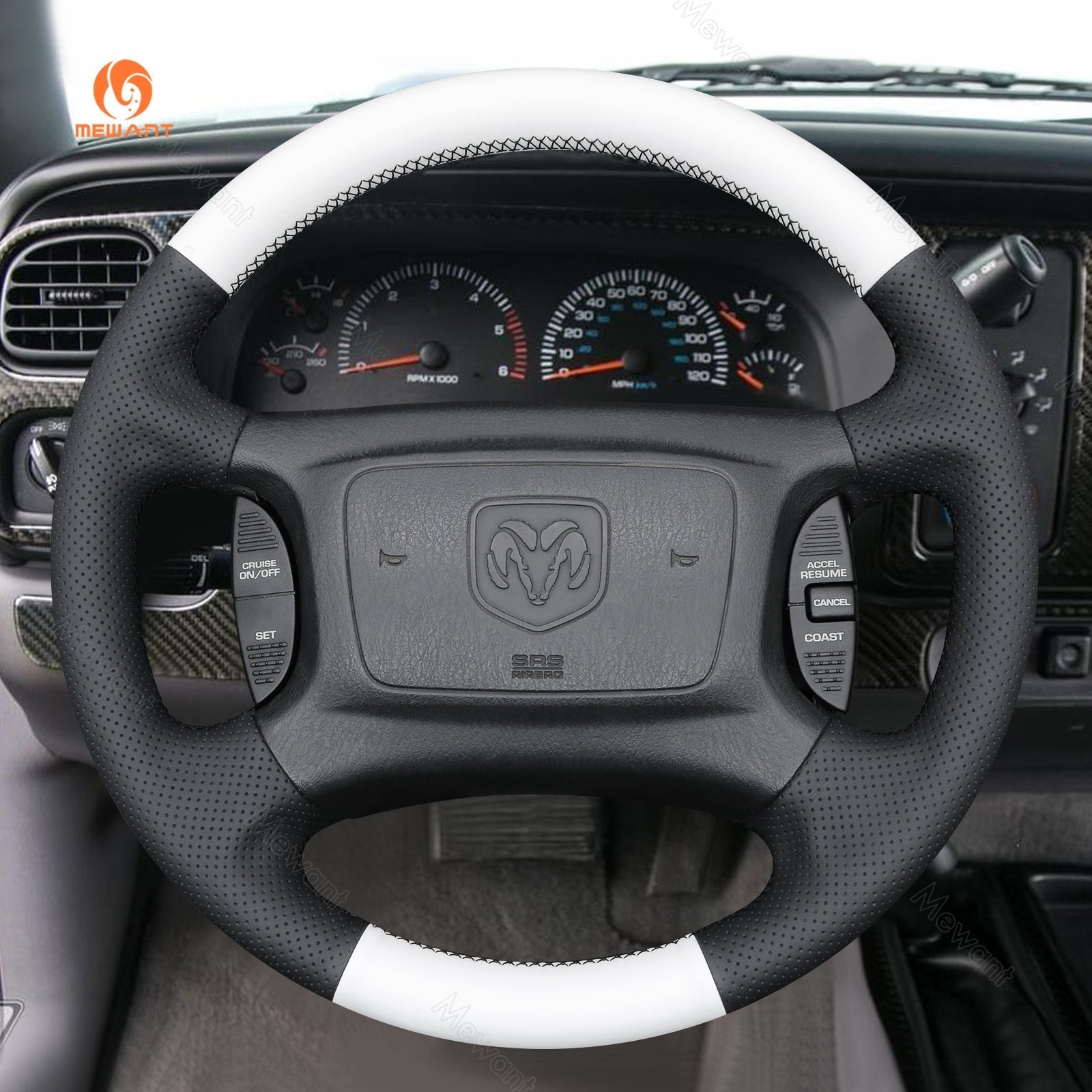 MEWANT Athsuede Car Steering Wheel Cover for Dodge Ram 1998 - 2002 - Alcantara, Leather, Carbon Fiber, Easy Install, Non - Slip, Best Steering Wheel Cover