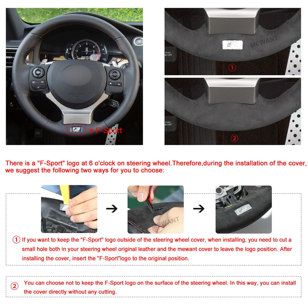 MEWANT Athsuede Car Steering Wheel Cover for Lexus IS 200t 250 300 350 F Sport RC CT 200h NX - Alcantara, Leather, Carbon Fiber, Easy Install, Non - Slip, Best Steering Wheel Cover