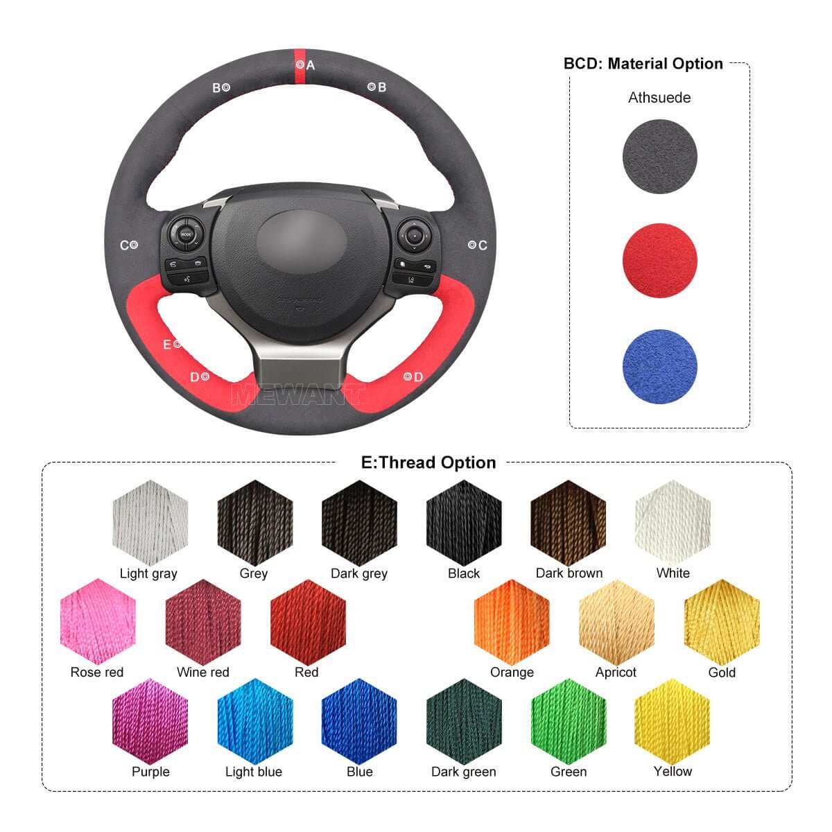 MEWANT Athsuede Car Steering Wheel Cover for Lexus IS 200t 250 300 350 F Sport RC CT 200h NX - Alcantara, Leather, Carbon Fiber, Easy Install, Non - Slip, Best Steering Wheel Cover