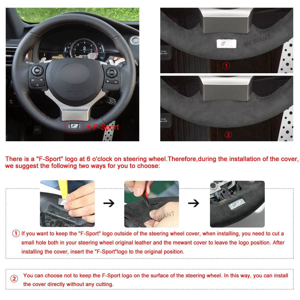 MEWANT Athsuede Car Steering Wheel Cover for Lexus IS 200t 250 300 350 F Sport RC CT 200h NX - Alcantara, Leather, Carbon Fiber, Easy Install, Non - Slip, Best Steering Wheel Cover