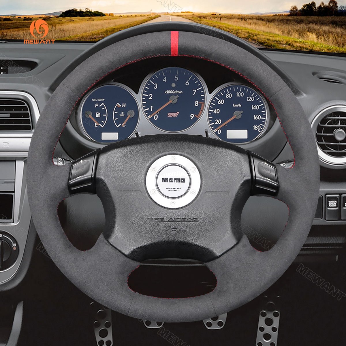 MEWANT Athsuede Car Steering Wheel Cover for Subaru Impreza WRX 2002 - 2004 - Alcantara, Leather, Carbon Fiber, Easy Install, Non - Slip, Best Steering Wheel Cover