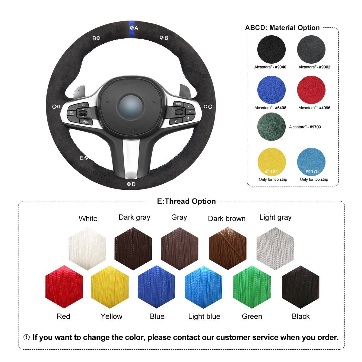 MEWANT Black Alcantara Car Steering Wheel Cover for BMW G20 F44 G22 G26 G30 G32 G11 G14 G15 G16 G01 G02 G05 G06 G07 G29 - Alcantara, Leather, Carbon Fiber, Easy Install, Non - Slip, Best Steering Wheel Cover