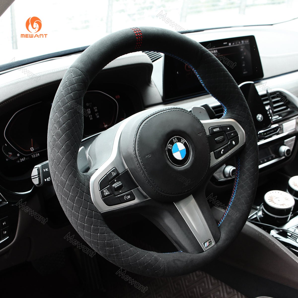 MEWANT Black Alcantara Car Steering Wheel Cover for BMW G20 F44 G22 G26 G30 G32 G11 G14 G15 G16 G01 G02 G05 G06 G07 G29 - Mewant Cover