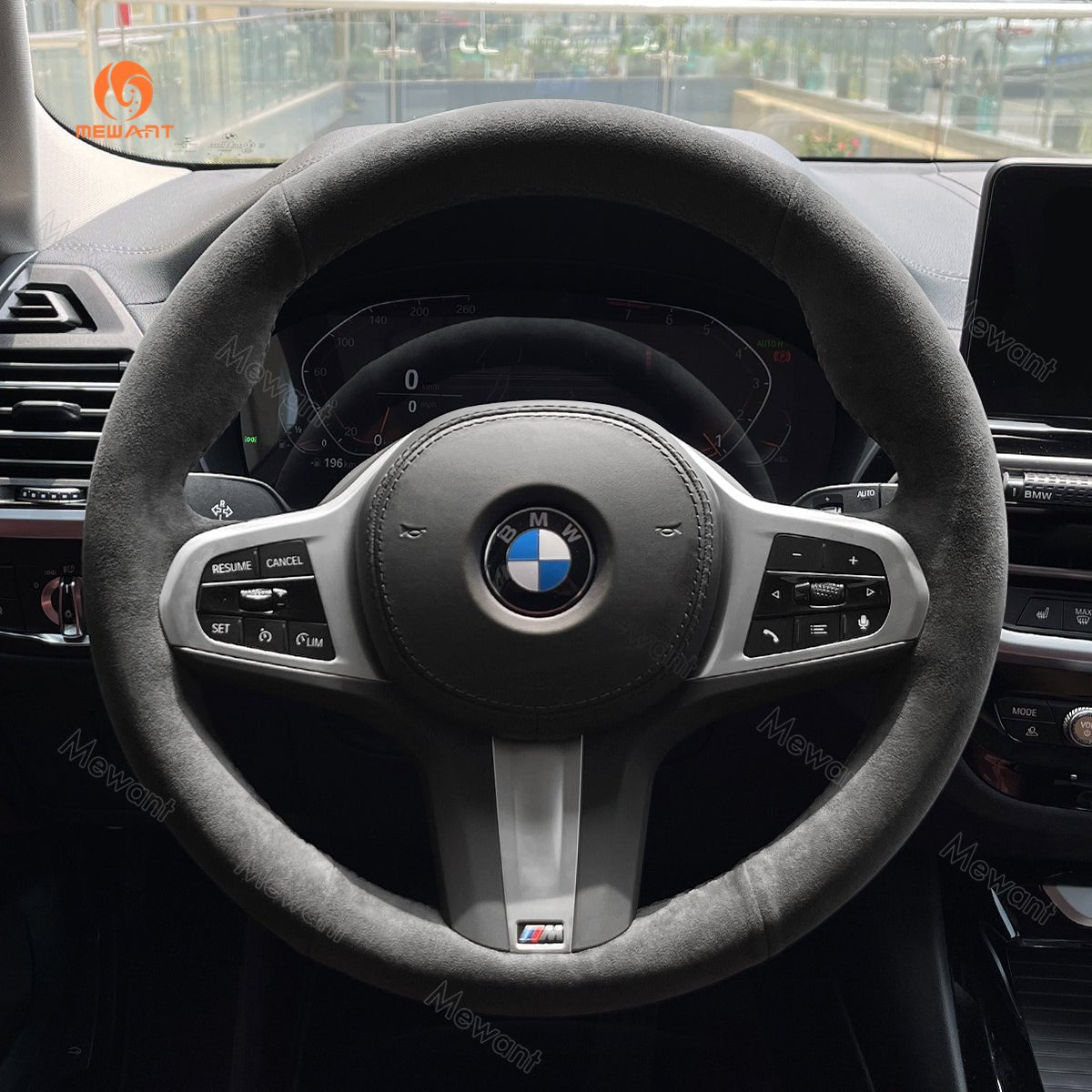 MEWANT Black Alcantara Car Steering Wheel Cover for BMW G20 F44 G22 G26 G30 G32 G11 G14 G15 G16 G01 G02 G05 G06 G07 G29 - Alcantara, Leather, Carbon Fiber, Easy Install, Non - Slip, Best Steering Wheel Cover