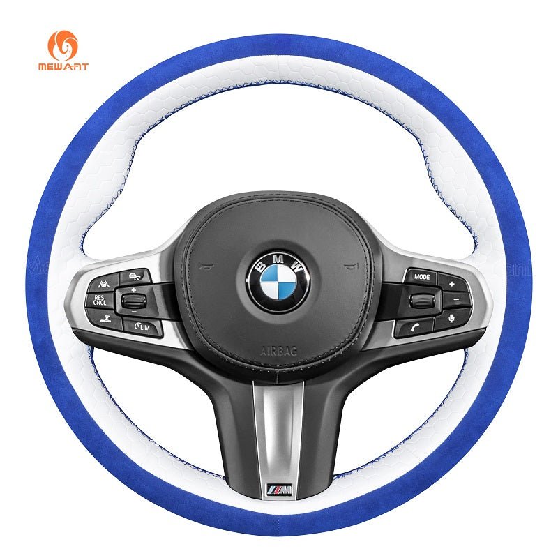MEWANT Black Alcantara Car Steering Wheel Cover for BMW G20 F44 G22 G26 G30 G32 G11 G14 G15 G16 G01 G02 G05 G06 G07 G29 - Alcantara, Leather, Carbon Fiber, Easy Install, Non - Slip, Best Steering Wheel Cover