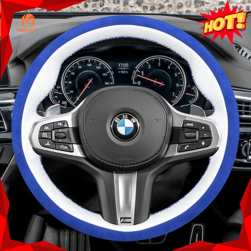 MEWANT Black Alcantara Car Steering Wheel Cover for BMW G20 F44 G22 G26 G30 G32 G11 G14 G15 G16 G01 G02 G05 G06 G07 G29 - Alcantara, Leather, Carbon Fiber, Easy Install, Non - Slip, Best Steering Wheel Cover