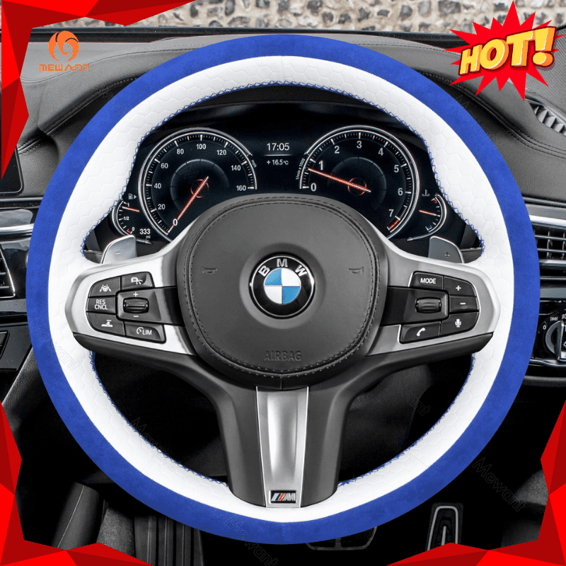 MEWANT Black Alcantara Car Steering Wheel Cover for BMW G20 F44 G22 G26 G30 G32 G11 G14 G15 G16 G01 G02 G05 G06 G07 G29 - Alcantara, Leather, Carbon Fiber, Easy Install, Non - Slip, Best Steering Wheel Cover