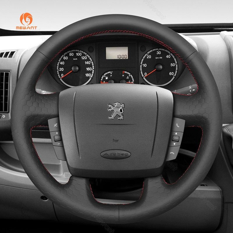 MEWANT Black Blue Real Genuine Leather Suede Car Steering Wheel Cover Wrap for Peugeot Boxer Citroen Jumper Relay Fiat Ducato - Alcantara, Leather, Carbon Fiber, Easy Install, Non - Slip, Best Steering Wheel Cover