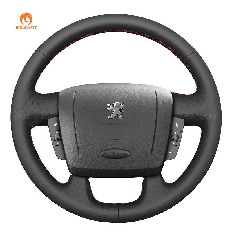 MEWANT Black Blue Real Genuine Leather Suede Car Steering Wheel Cover Wrap for Peugeot Boxer Citroen Jumper Relay Fiat Ducato - Alcantara, Leather, Carbon Fiber, Easy Install, Non - Slip, Best Steering Wheel Cover