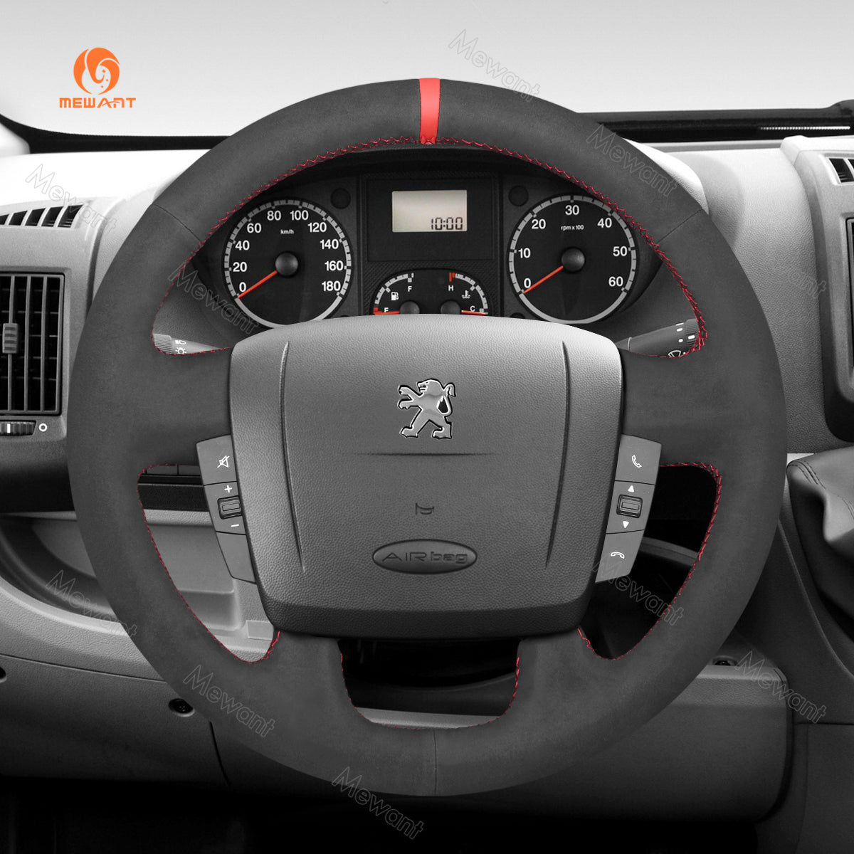 MEWANT Black Blue Real Genuine Leather Suede Car Steering Wheel Cover Wrap for Peugeot Boxer Citroen Jumper Relay Fiat Ducato - Alcantara, Leather, Carbon Fiber, Easy Install, Non - Slip, Best Steering Wheel Cover