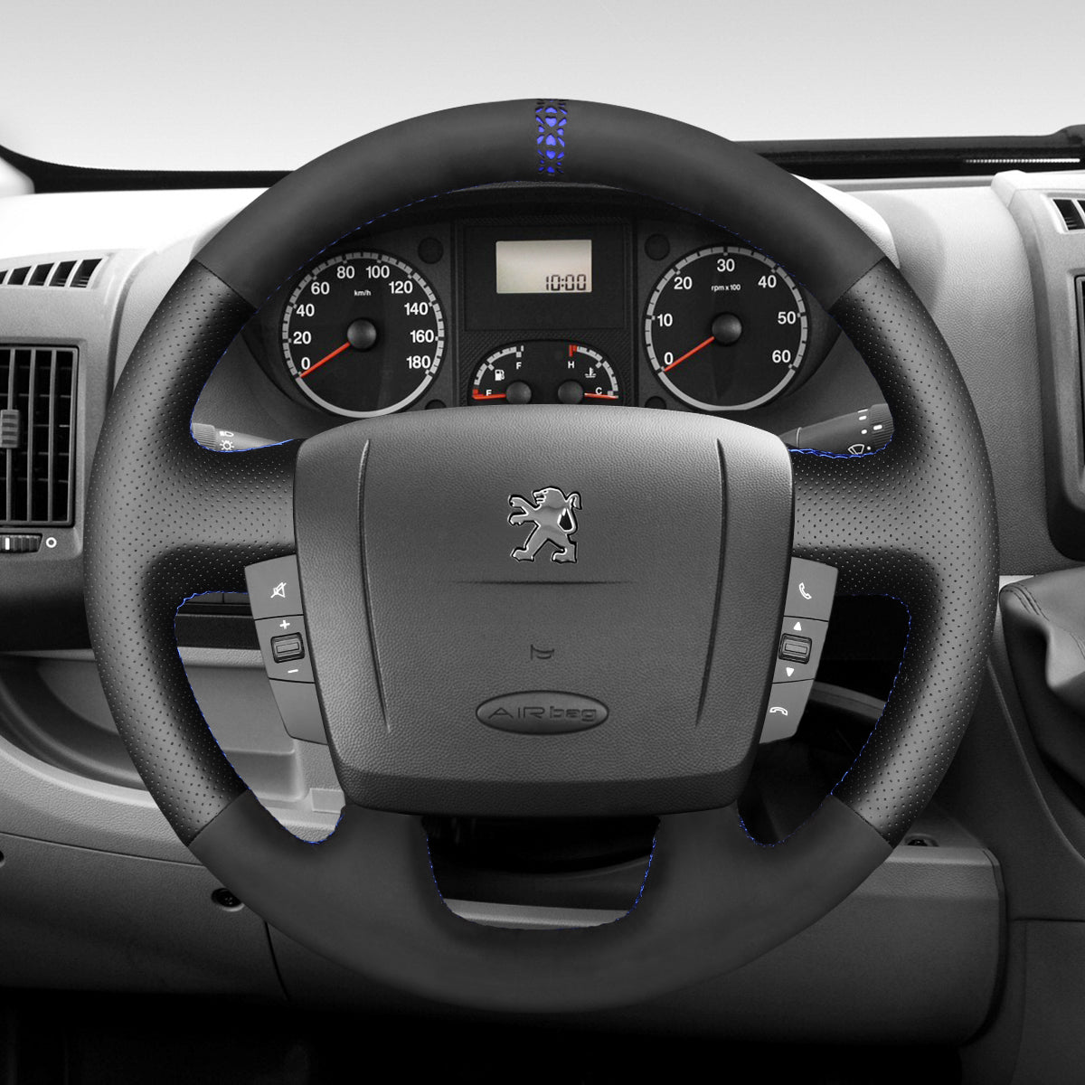 MEWANT Black Blue Real Genuine Leather Suede Car Steering Wheel Cover Wrap for Peugeot Boxer Citroen Jumper Relay Fiat Ducato - Alcantara, Leather, Carbon Fiber, Easy Install, Non - Slip, Best Steering Wheel Cover