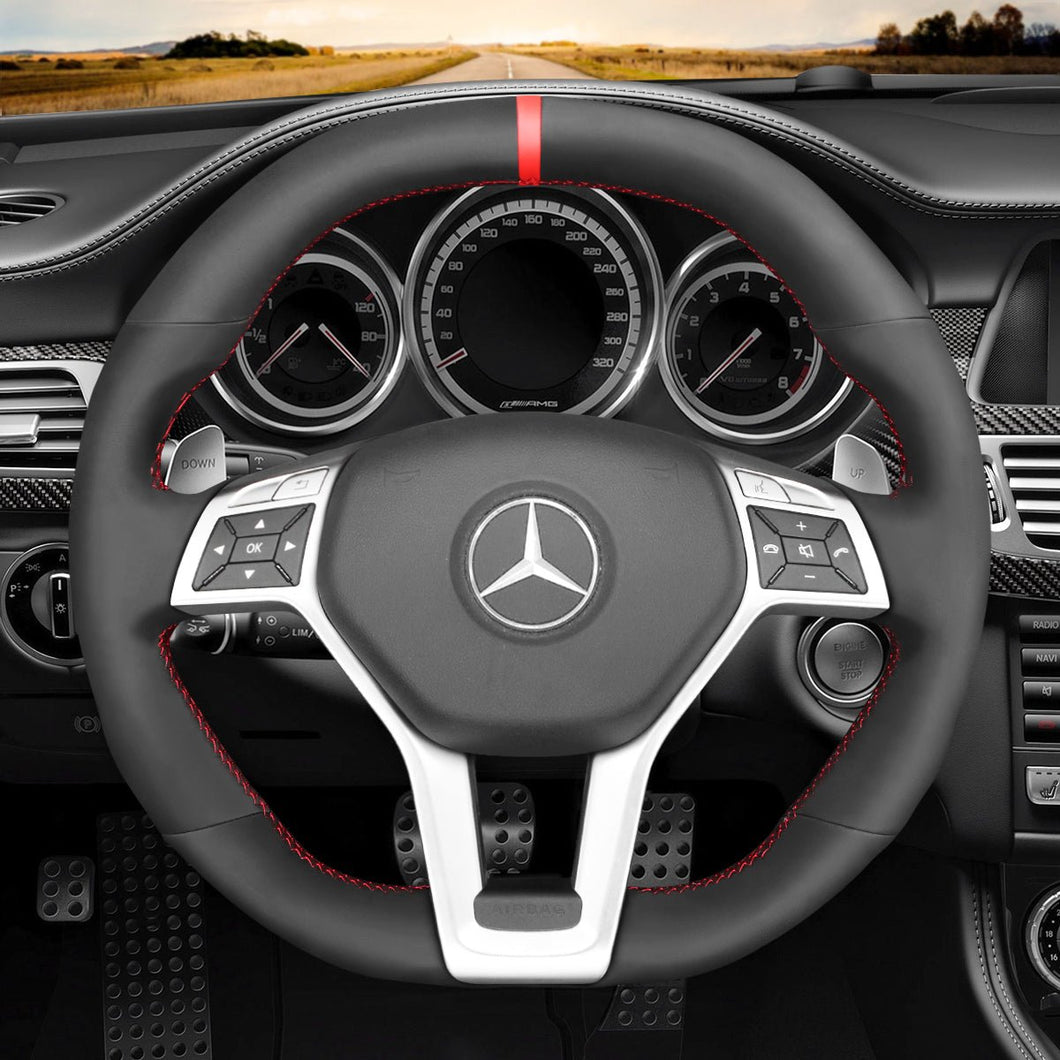 MEWANT Black Carbon Fiber Suede Leather Car Steering Wheel Cover for Mercedes Benz AMG C63 W204 AMG CLA 45 CLS 63 AMG C218 S - Model C218 W212 - Mewant Cover