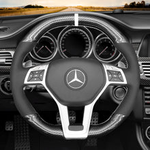 Load image into Gallery viewer, MEWANT Black Carbon Fiber Suede Leather Car Steering Wheel Cover for Mercedes Benz AMG C63 W204 AMG CLA 45 CLS 63 AMG C218 S - Model C218 W212 - Mewant Cover
