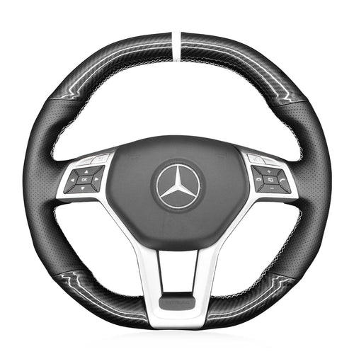 MEWANT Black Carbon Fiber Suede Leather Car Steering Wheel Cover for Mercedes Benz AMG C63 W204 AMG CLA 45 CLS 63 AMG C218 S - Model C218 W212 - Mewant Cover