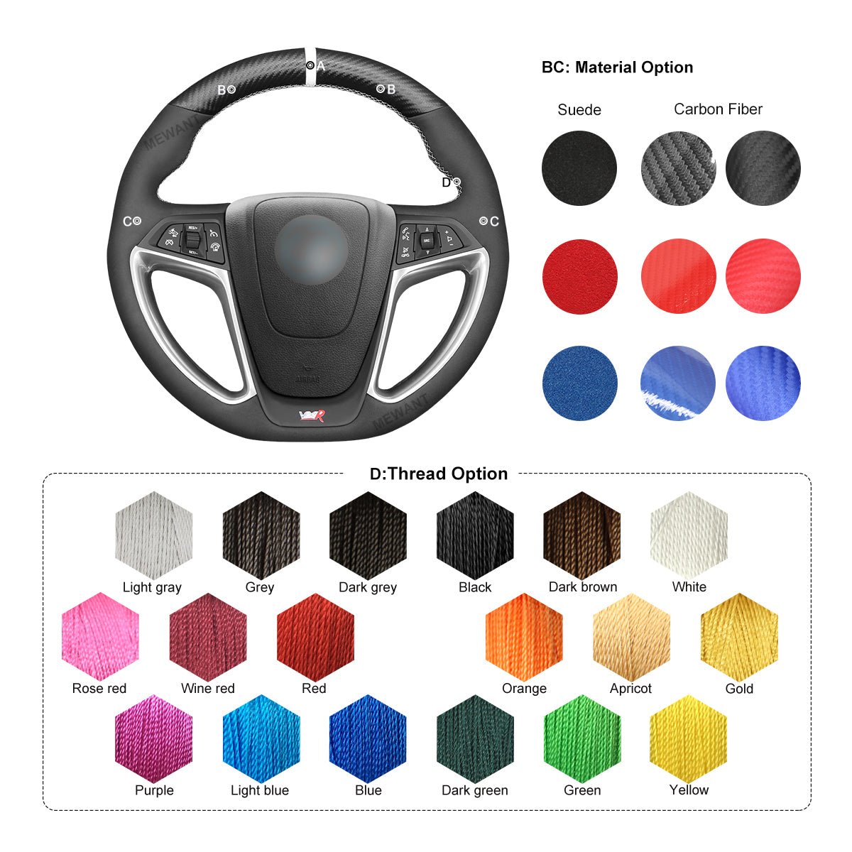 MEWANT Black Carbon Fiber Suede Leather Car Steering Wheel Cover for Opel Astra GTC OPC Vauxhall Astra GTC VXR Holden Astra VXR - Mewant Cover