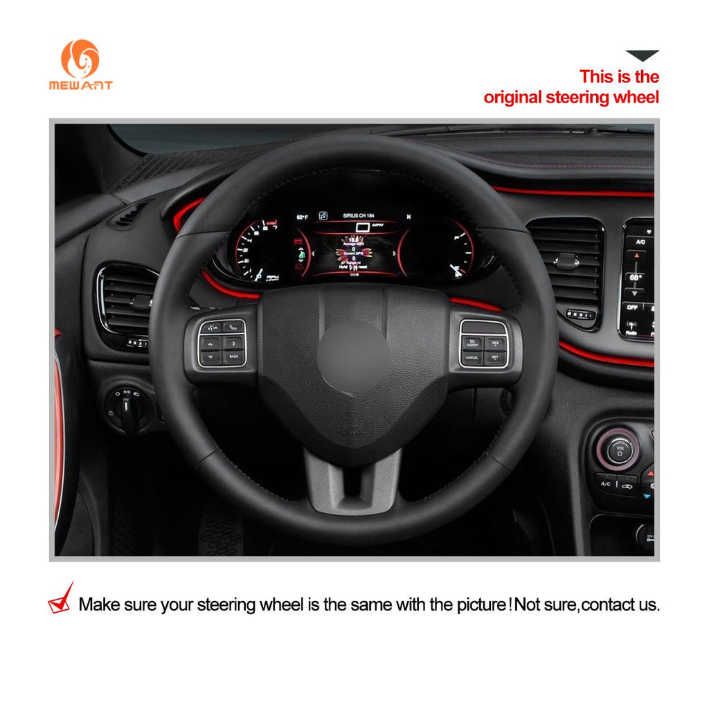 MEWANT Black Leather Car Steering Wheel Cover for Dodge Dart 2013 - 2016 / for Volkswagen VW Routan 2011 - 2012 - Alcantara, Leather, Carbon Fiber, Easy Install, Non - Slip, Best Steering Wheel Cover