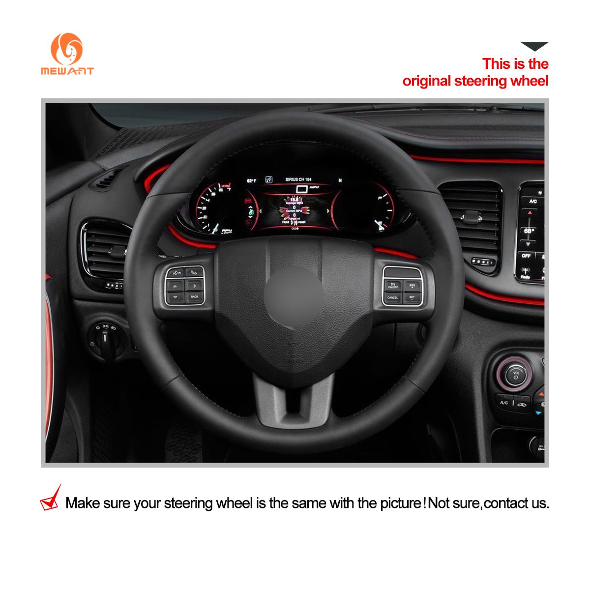 MEWANT Black Leather Car Steering Wheel Cover for Dodge Dart 2013 - 2016 / for Volkswagen VW Routan 2011 - 2012 - Alcantara, Leather, Carbon Fiber, Easy Install, Non - Slip, Best Steering Wheel Cover