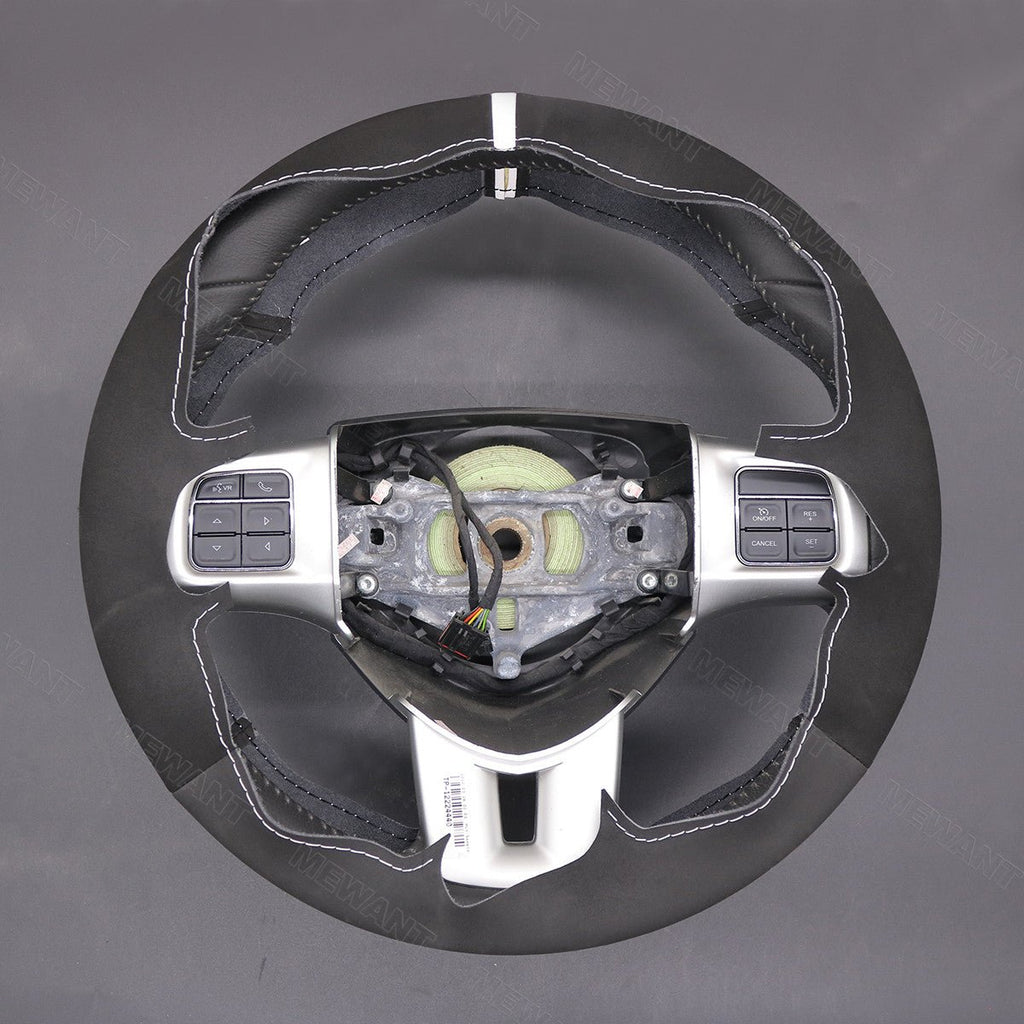 MEWANT Black Leather Car Steering Wheel Cover for Dodge Dart 2013 - 2016 / for Volkswagen VW Routan 2011 - 2012 - Alcantara, Leather, Carbon Fiber, Easy Install, Non - Slip, Best Steering Wheel Cover