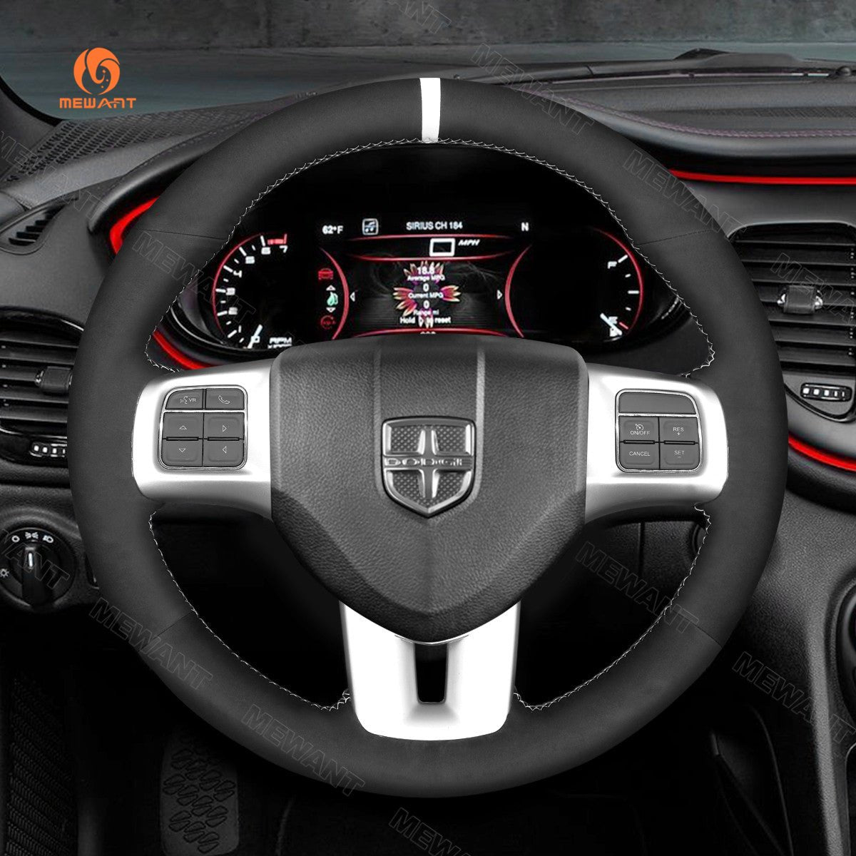 MEWANT Black Leather Car Steering Wheel Cover for Dodge Dart 2013 - 2016 / for Volkswagen VW Routan 2011 - 2012 - Alcantara, Leather, Carbon Fiber, Easy Install, Non - Slip, Best Steering Wheel Cover