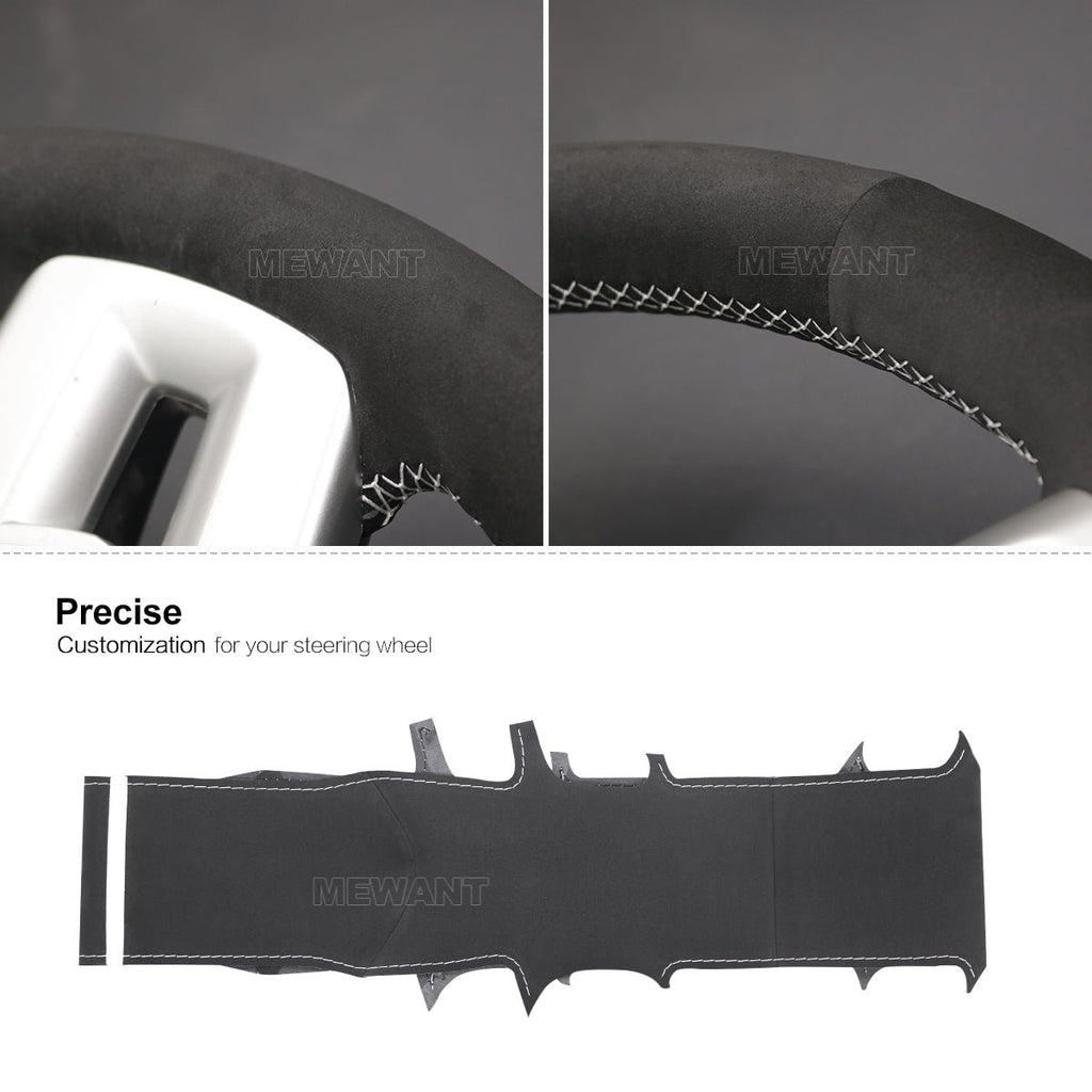 MEWANT Black Leather Car Steering Wheel Cover for Dodge Dart 2013 - 2016 / for Volkswagen VW Routan 2011 - 2012 - Alcantara, Leather, Carbon Fiber, Easy Install, Non - Slip, Best Steering Wheel Cover