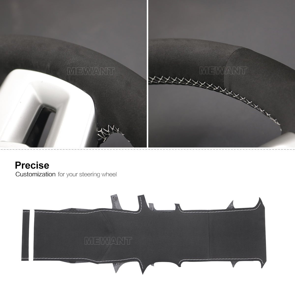 MEWANT Black Leather Car Steering Wheel Cover for Dodge Dart 2013 - 2016 / for Volkswagen VW Routan 2011 - 2012 - Alcantara, Leather, Carbon Fiber, Easy Install, Non - Slip, Best Steering Wheel Cover