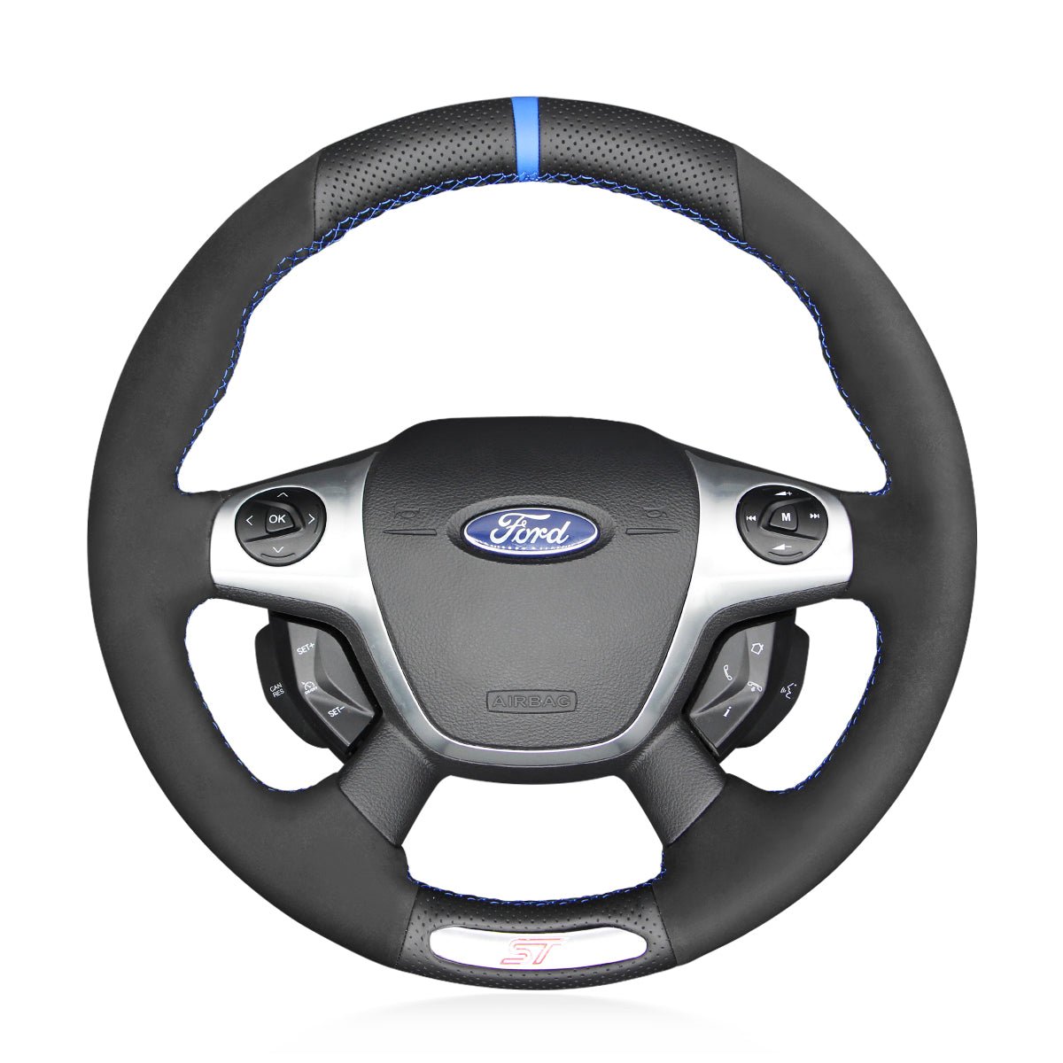 MEWANT Black Leather Car Steering Wheel Cover for Ford Focus ST 2012 - 2014 - Mewant Cover