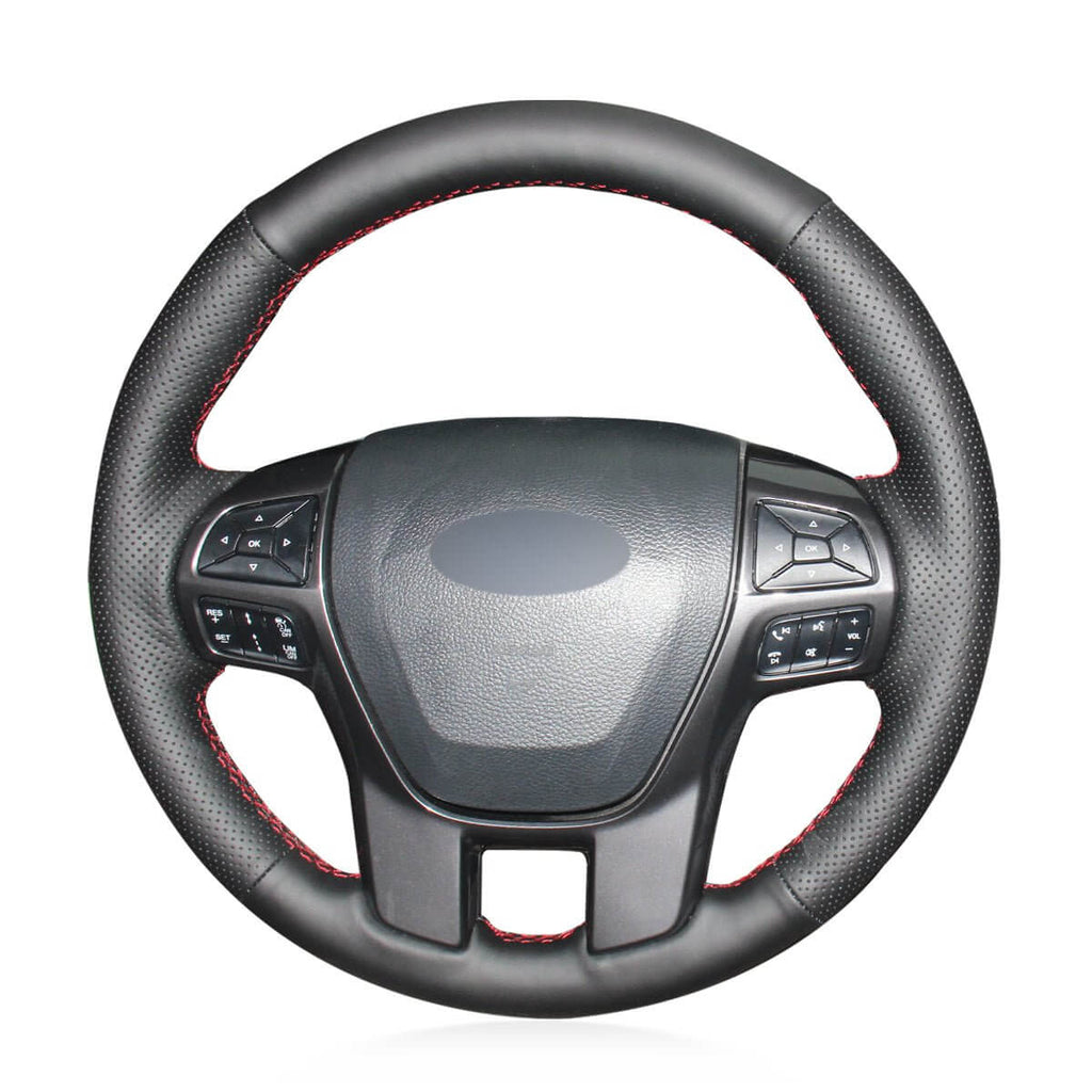 MEWANT Black Leather Car Steering Wheel Cover for Ford Ranger / Everest - Alcantara, Leather, Carbon Fiber, Easy Install, Non - Slip, Best Steering Wheel Cover