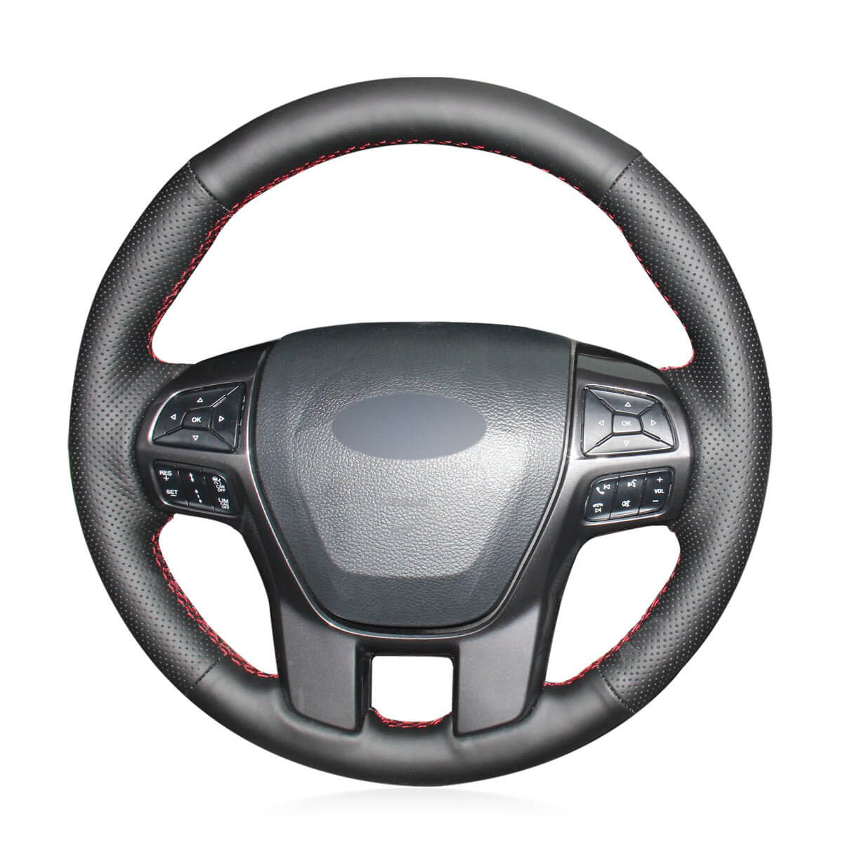 MEWANT Black Leather Car Steering Wheel Cover for Ford Ranger / Everest - Alcantara, Leather, Carbon Fiber, Easy Install, Non - Slip, Best Steering Wheel Cover