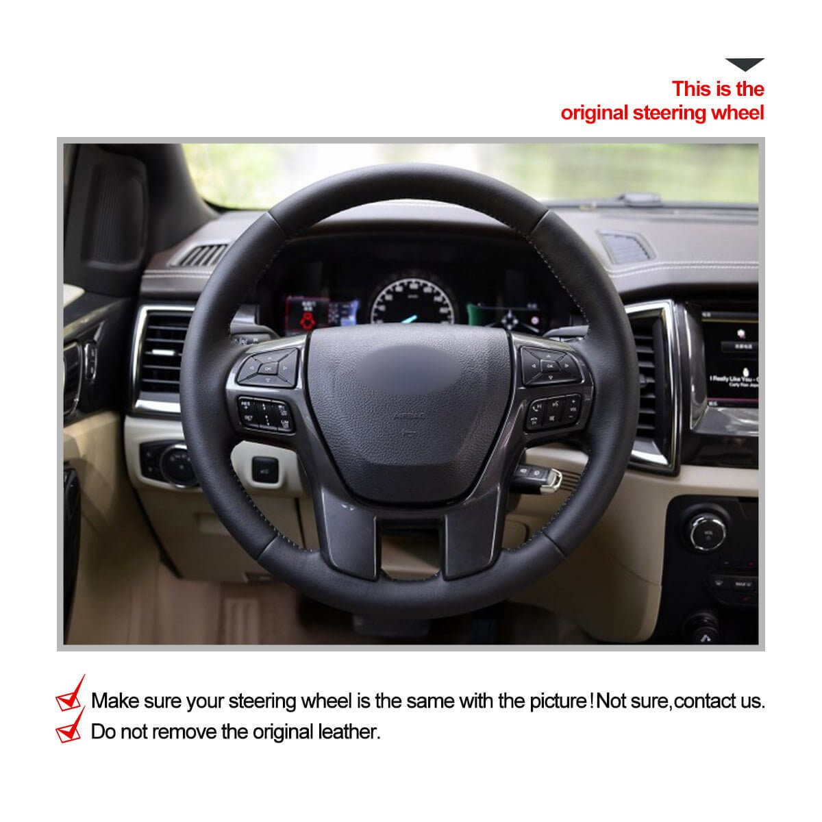 MEWANT Black Leather Car Steering Wheel Cover for Ford Ranger / Everest - Alcantara, Leather, Carbon Fiber, Easy Install, Non - Slip, Best Steering Wheel Cover