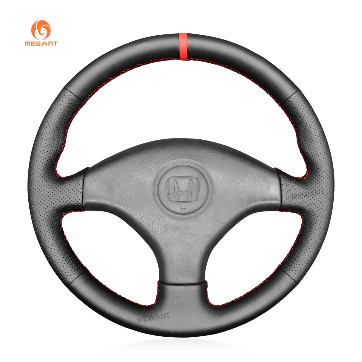 MEWANT Black Leather Car Steering Wheel Cover for Honda Civic 6 / Civic EK CTR EK3 EK4 / Civic Type R Sir EK9 1996¡§C2000 - Alcantara, Leather, Carbon Fiber, Easy Install, Non - Slip, Best Steering Wheel Cover