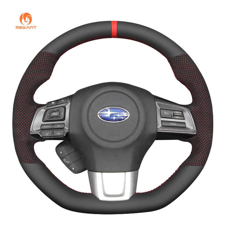 MEWANT Black Leather Car Steering Wheel Cover - for Subaru WRX 2015 - 2019 / Levorg 2015 - 2019 - US in stock - Alcantara, Leather, Carbon Fiber, Easy Install, Non - Slip, Best Steering Wheel Cover