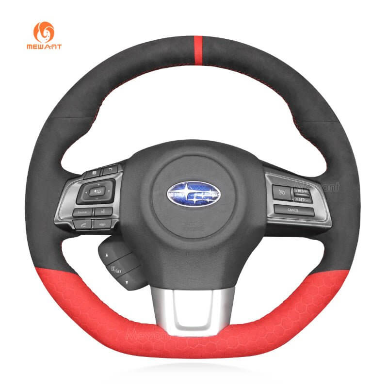 MEWANT Black Leather Car Steering Wheel Cover - for Subaru WRX 2015 - 2019 / Levorg 2015 - 2019 - US in stock - Alcantara, Leather, Carbon Fiber, Easy Install, Non - Slip, Best Steering Wheel Cover