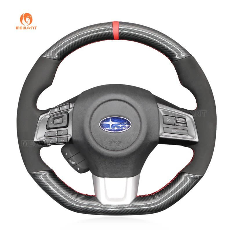 MEWANT Black Leather Car Steering Wheel Cover - for Subaru WRX 2015 - 2019 / Levorg 2015 - 2019 - US in stock - Alcantara, Leather, Carbon Fiber, Easy Install, Non - Slip, Best Steering Wheel Cover