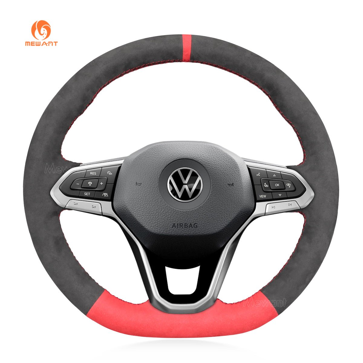 MEWANT Black Leather Car Steering Wheel Cover for Volkswagen VW Arteon 2021 / Atlas 2020 - 2021 / ID.4 2021 / Taos 2022 / Atlas Cross Sport 2020 - 2021 - Mewant Cover