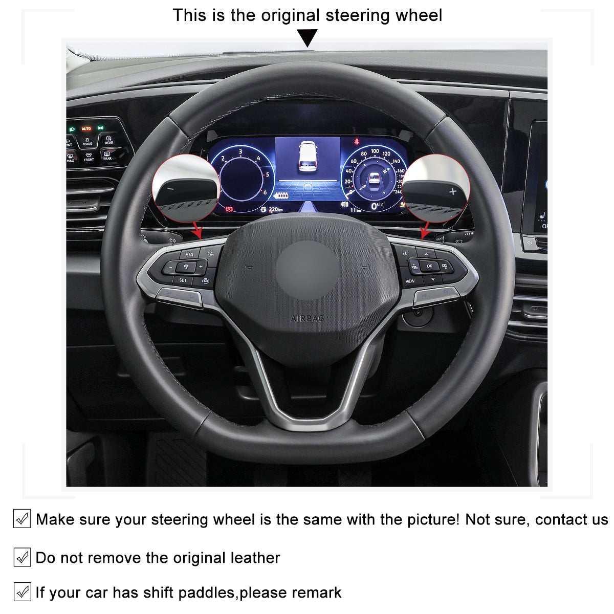 MEWANT Black Leather Car Steering Wheel Cover for Volkswagen VW Arteon 2021 / Atlas 2020 - 2021 / ID.4 2021 / Taos 2022 / Atlas Cross Sport 2020 - 2021 - Mewant Cover